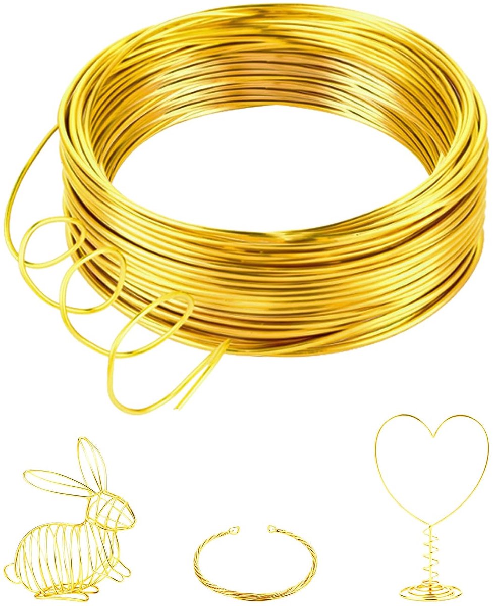 Draad 2 mm x 30 m - draad om te knutselen - gouden sierdraad - aluminium draad voor het maken van sieraden, modelleringsdraad, doe-het-zelf sculpturen en bonsai-bomen