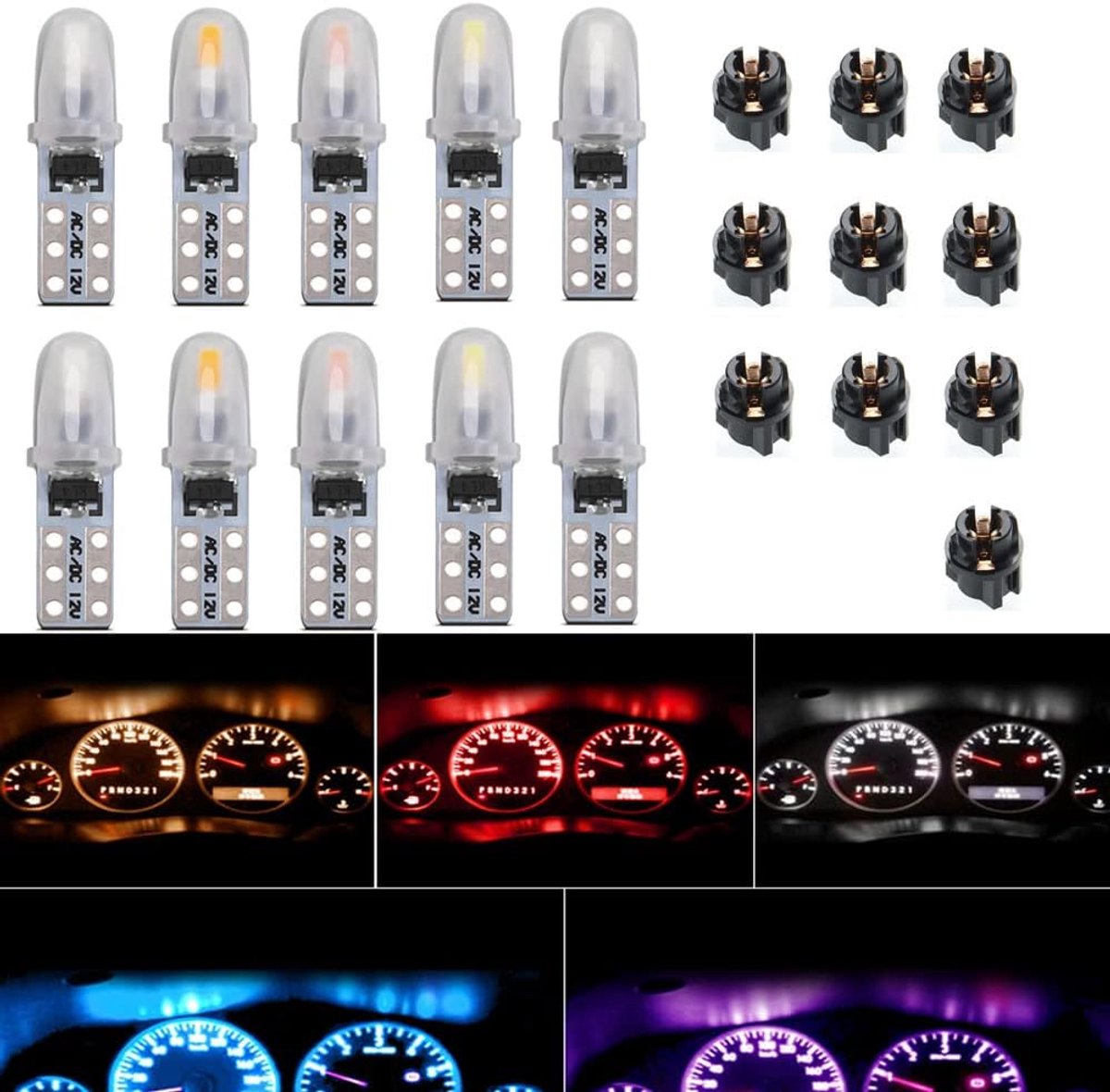 10 Stks DC 12V T5 LED Autolamp 2721 27 37 286 Wedge Pc74 Met Draaislot Dashboardlampen Voor Binnen Cluster Meter Kits (Rood)