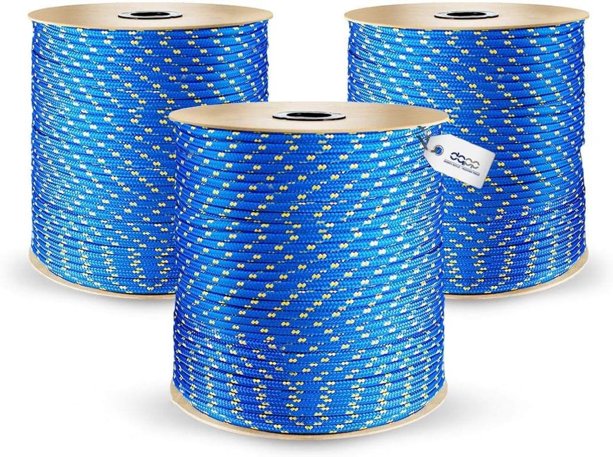 POLYPROPYLEENZEIL – 8 mm – 50 m – BLAUW – Draagvermogen tot 750 kg gevlochten textieltouw lijn Rope koord kunststof touw gevlochten