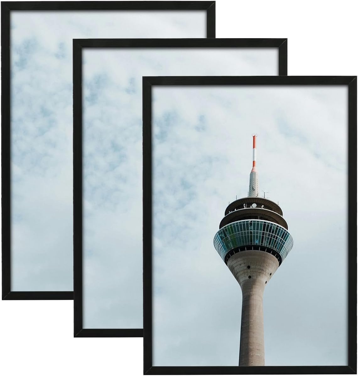 A5 15 x 21 cm zwart houten lijst met acrylglas ophangen/plaatsen voor foto's/posters/collages moderne foto set van 3