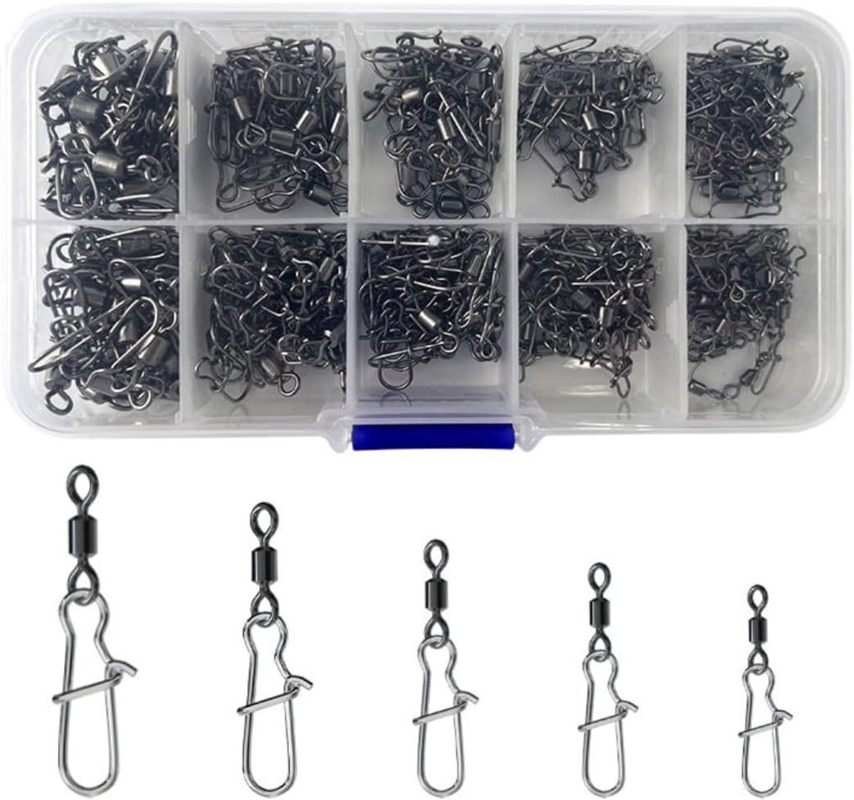 210 STKS Rolling Vissen Swivels met Karabijnhaak, Vissen Swivels Set # 4 # 5 # 6 # 8 #