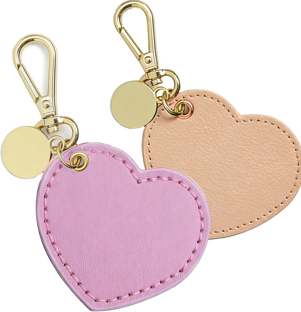 2 stuks gepersonaliseerde sleutelhangers hart leer - bruine en roze leren tasjeshanger met hart, autosleutelaccessoires
