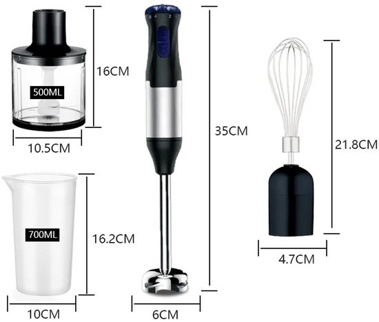 ITRONIQ Staafmixer 4-in-1 1000W - Multifunctioneel Handmixer Met Hakmolen, Garde en Maatbeker - 5 Snelheden - RVS - Zwart/Zilver — afbeelding 4