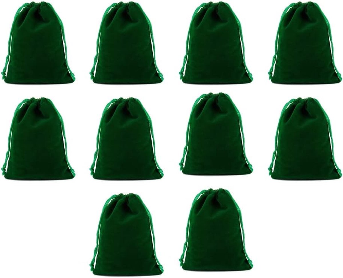 Zakjes, 10 stuks, 15 x 20 cm, fluwelen sieradenzakjes met trekkoord, voor sieraden, opbergzakjes, snoepzakjes, cadeauzakjes voor bruiloft, Kerstmis, feest, groen