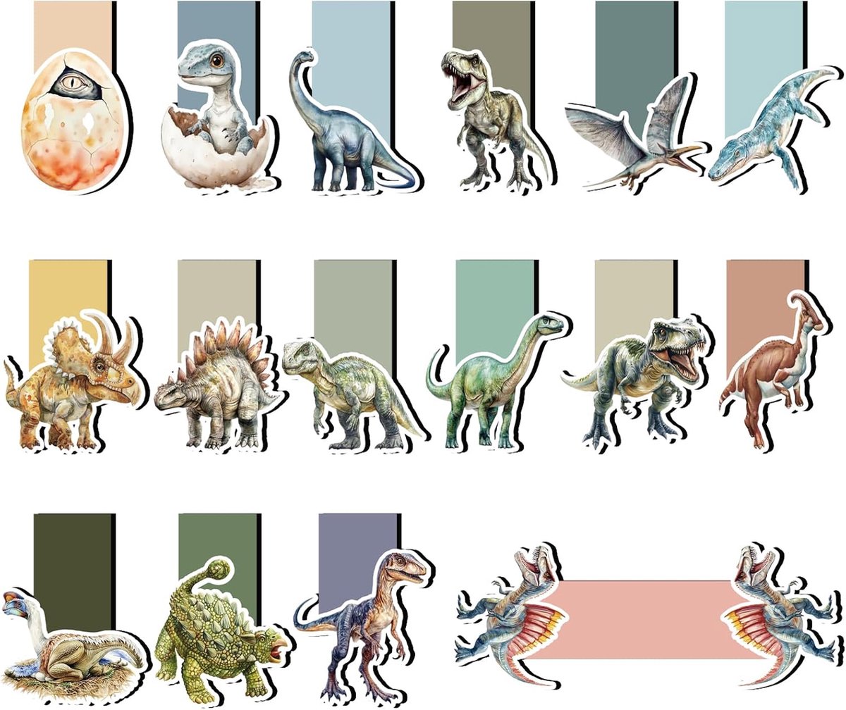 16 stuks magnetische bladwijzers, dinosaurus magnetische bladwijzers | gecoat papier, zachte magneten, 16 designs, plat en draagbaar voor boeken, notitieboeken en geschenken