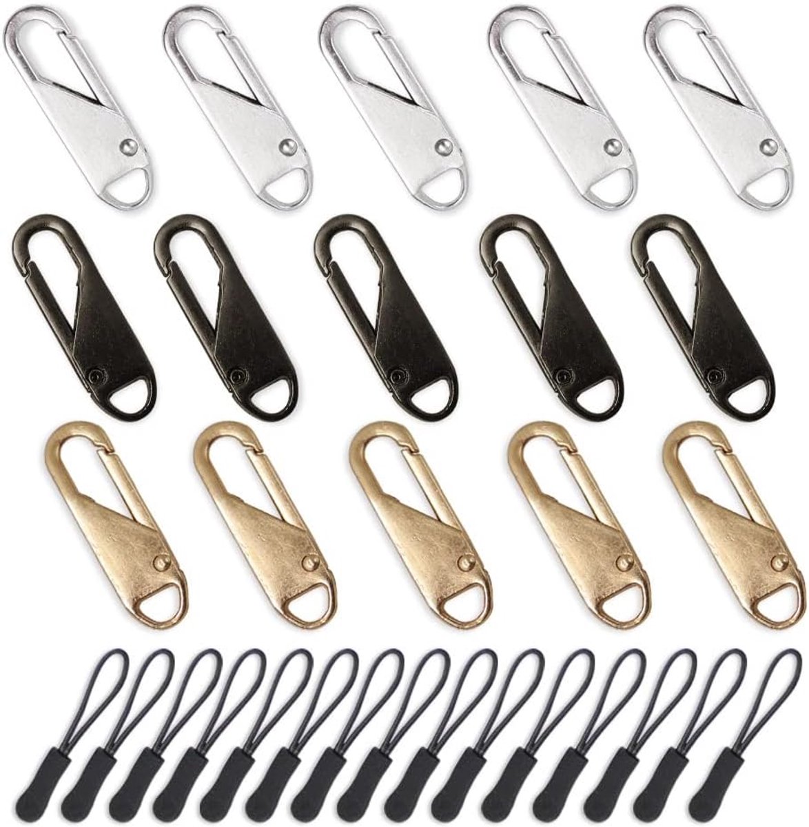 30 stuks rits pull tab vervanging metalen handvat, rits fixer metalen rits hoofd, rits schuifregelaar pull tab universeel voor koffers, bagage rugzakken, portemonnees