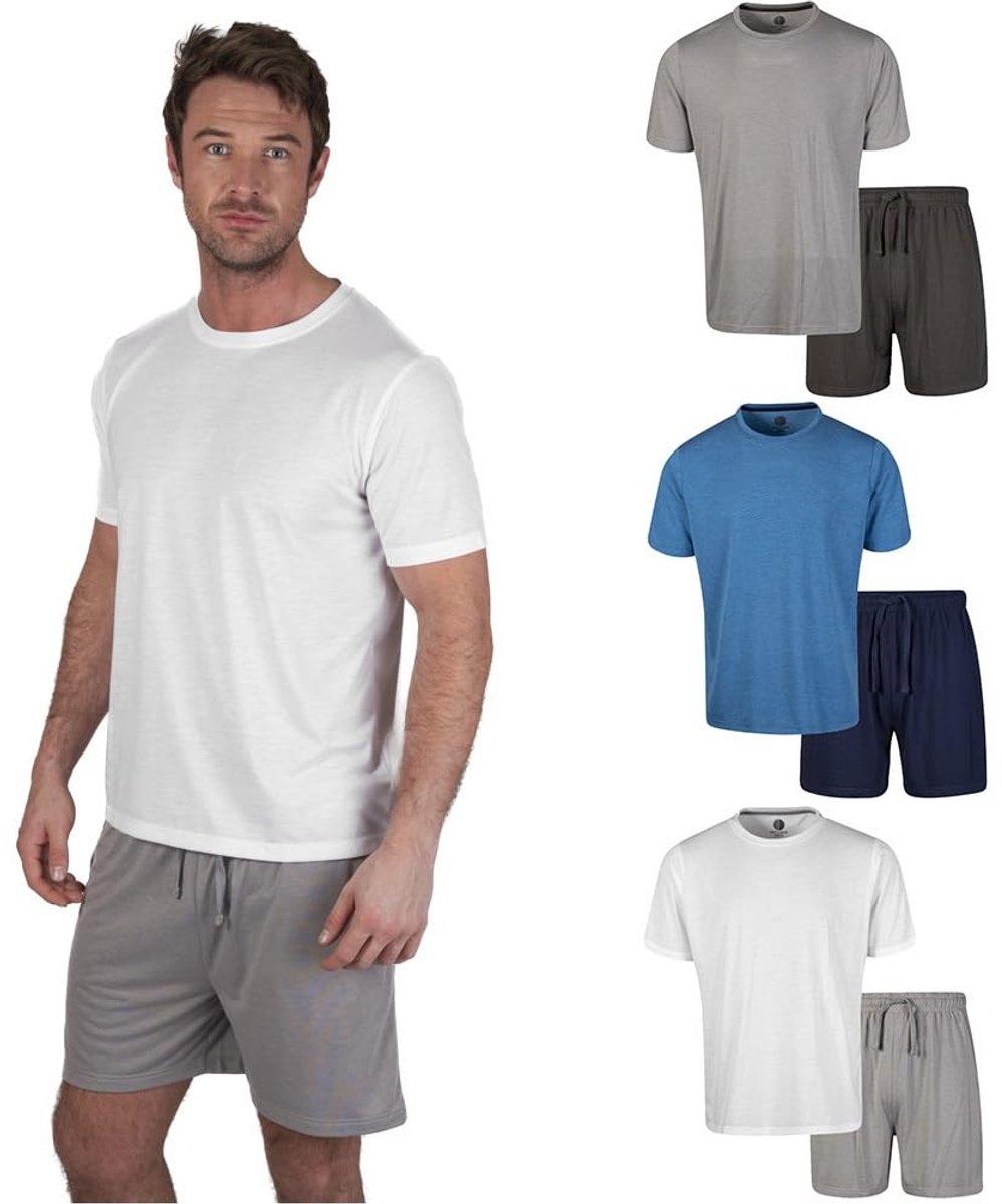 & Shade LSSET032 pyjamaset voor heren met ronde hals en korte broek, Wit, XXL