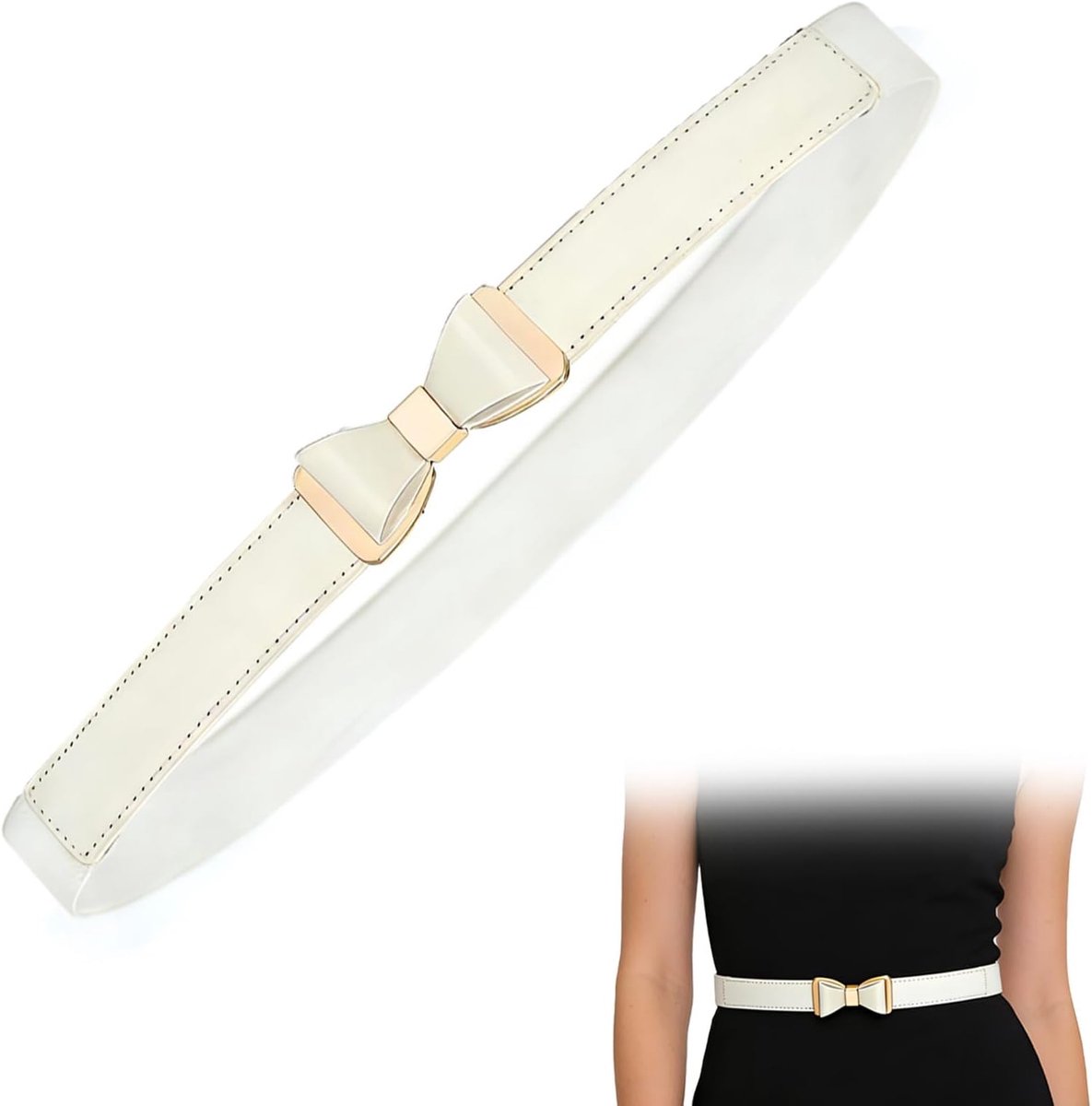 Dames Riem met Strik – Verstelbare Retro Tailleband voor Jurken – Witte Mode Riem met Vrouwelijke Sluiting