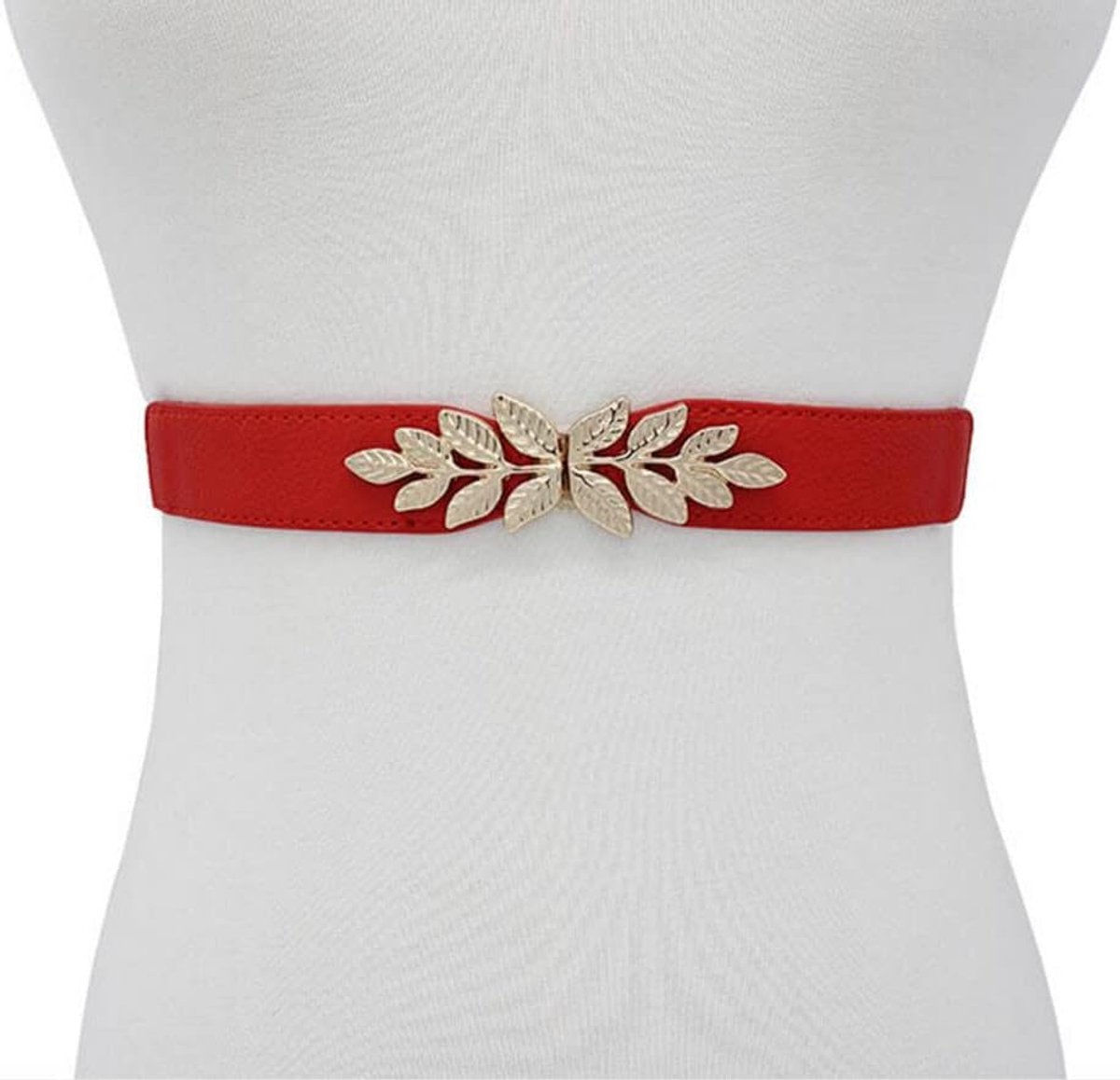 jurk dunne riem dames elastische tailleband blad gesp magere riemen, Rood, Eén maat