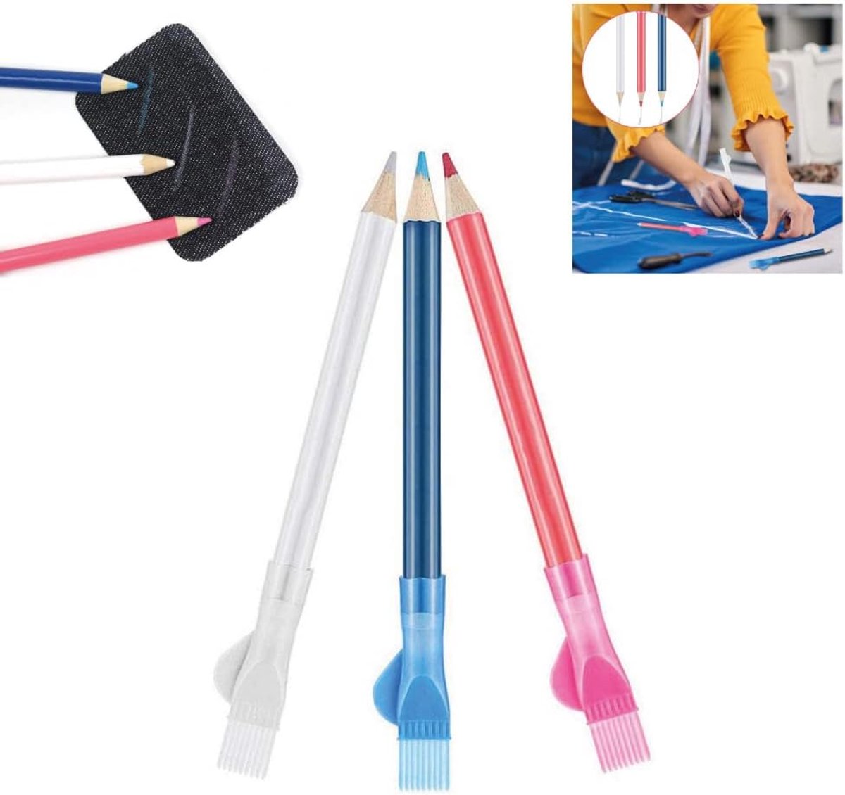 Naaipen met Borstkap - Erasable Marker - 3 Kleuren - Ideaal voor Patroonontwerpen - ShopVlot