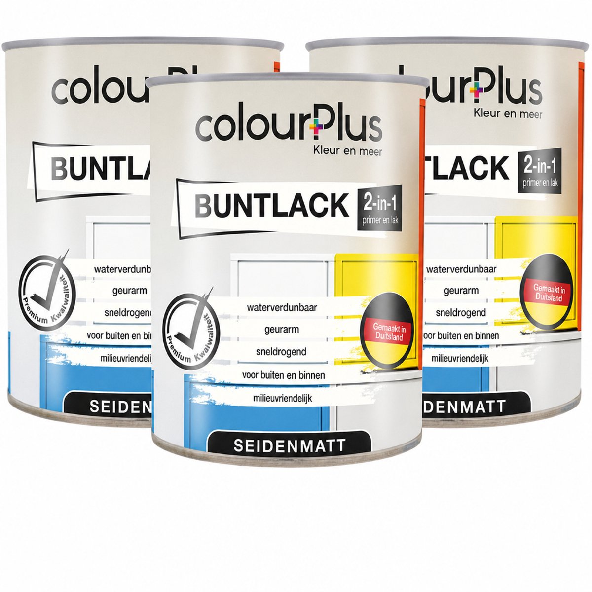 ColourPlus Lakverf - Dekkende Verf - Acrylverf - 2-in-1 - Weerbestendig - Zijdeglans - Grijs - 3x750ml (2.25L)