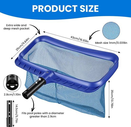 Zwembad Landing Net 45 cm - Versterkt Kunststof Frame - Fijn Mesh Net - Verwijder bladeren uit het zwembad - ShopVlot — afbeelding 5
