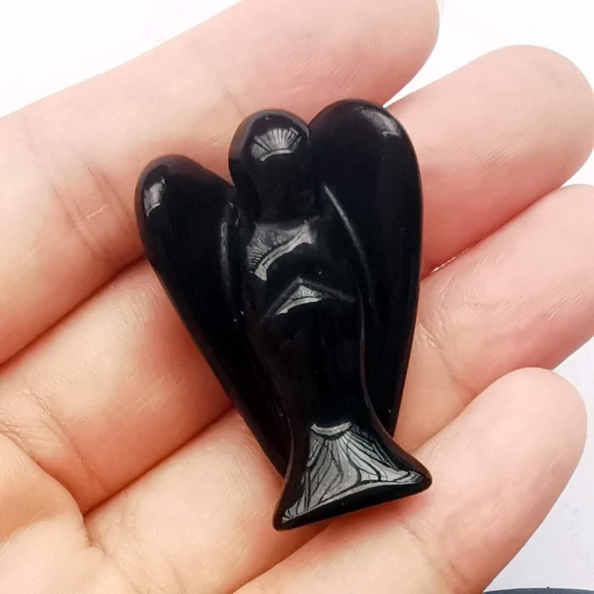 Engel figuur 38mm - natuurlijke zwarte obsidiaan - beschermende talisman - bevorderd welzijn - ShopVlot