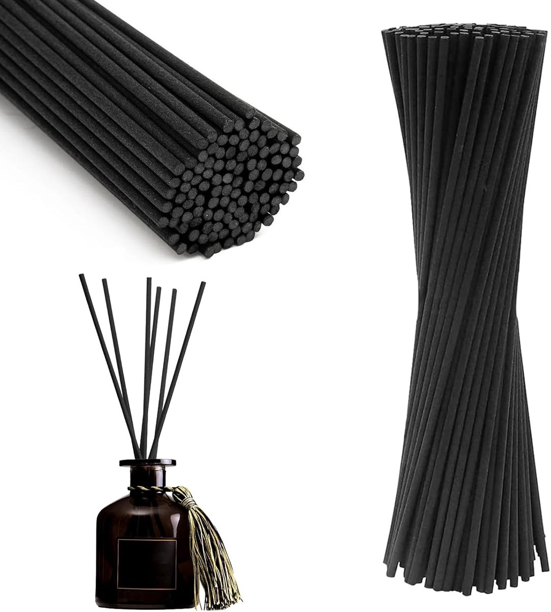 Geuroliesticks 100 Stuks - 30cm x 3mm Rietstokken - Zwart - Voor aromatherapie en luchtverfrissing - ShopVlot