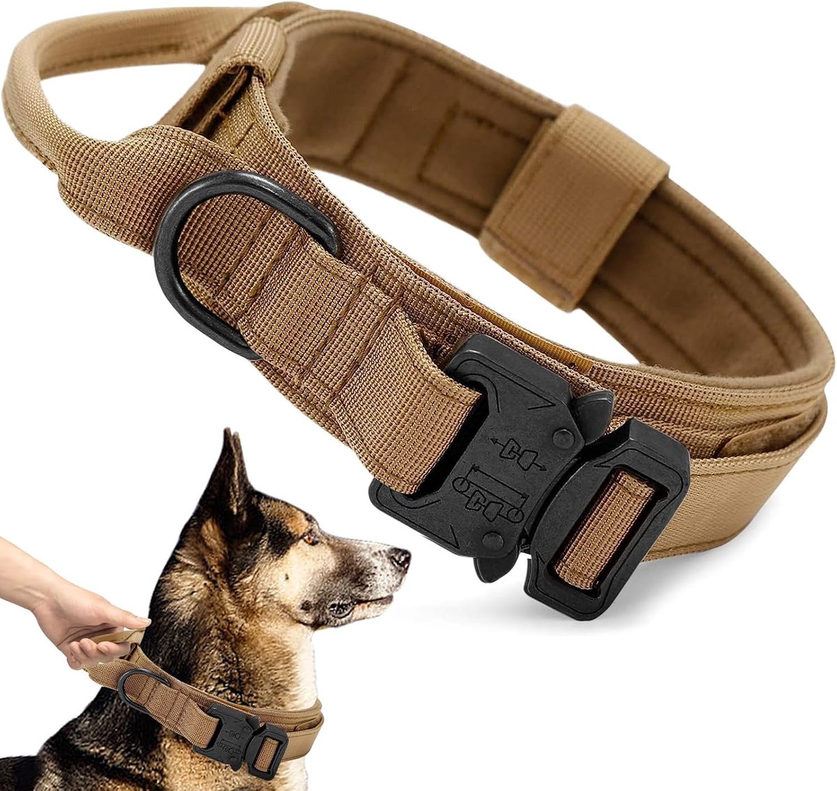 Hondenhalsband L - Khaki - Verstelbaar nylon - Comfortabel voor training - ShopVlot