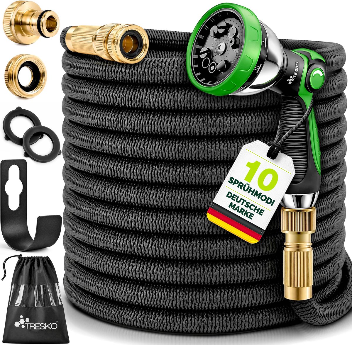 Tuinslang 15 m - flexibele waterslang met 3-voudige latexkern - hoogwaardige messing koppelingen - SnelShoppen
