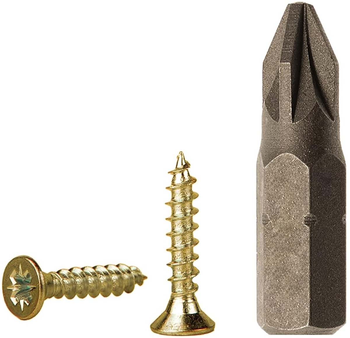 500 stuks geel verzinkt staal 2,5 x 10 mm houtschroeven, spaanplaatschroeven, universele Pozi-aandrijfschroef, PZ volledig schroef, Pozidriv verzonken kop (500, 2,5 x 10 mm)