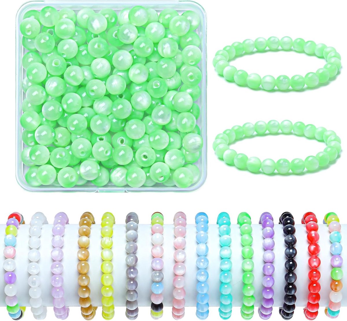 Kralen voor armbanden, 200 stuks macaron edelstenen, glaskralen om te rijgen, sieraden zelf maken, monochroom knutselkralen, doosset