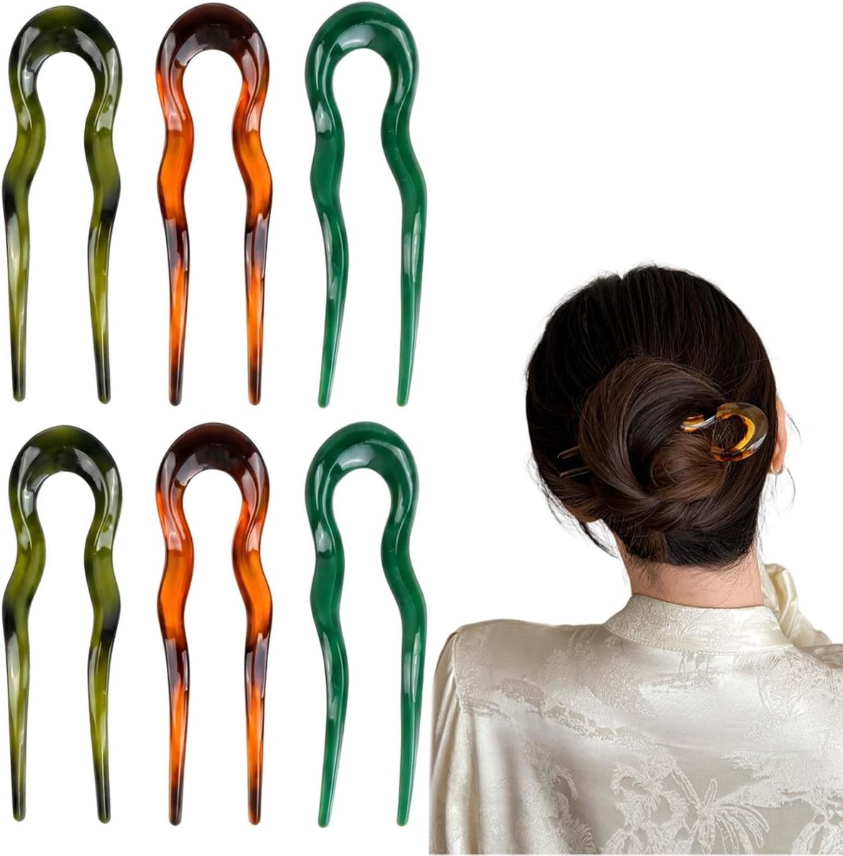 Haarspelden, accessoires voor dames, U-vorm, antislip, haarspelden, golvend, voor kapsel, bruiloft, feest, dagelijks gebruik (groen, donkergroen, oranje)