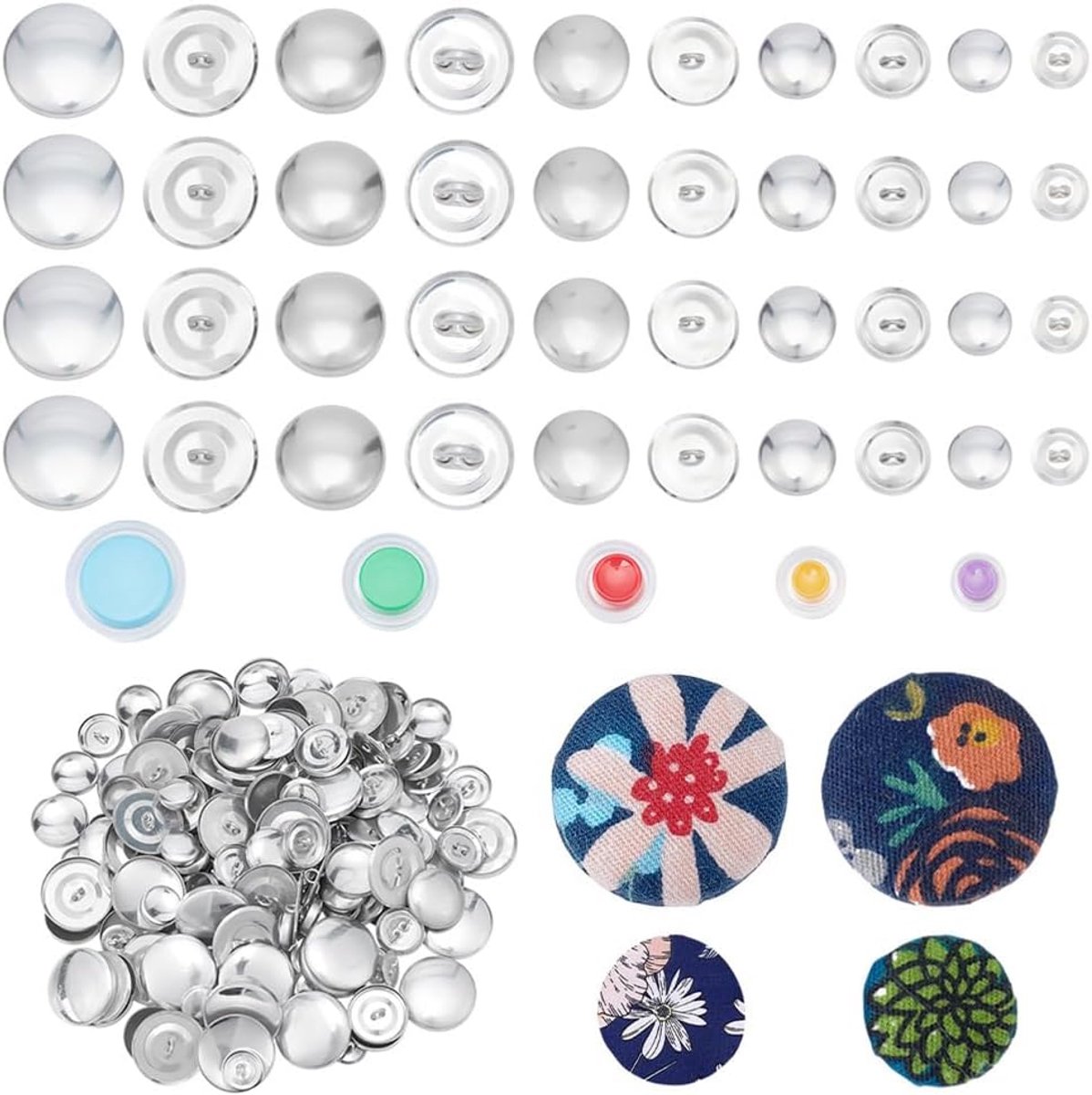 155 stuks hoes knop kits met 5 maten knoppen ruggen en 5 maten gereedschap, Make You Own stof bedekte knoppen DIY stof knop maken kit voor kleding ambachten hoeden rugzakken 15/18/22/28/38mm
