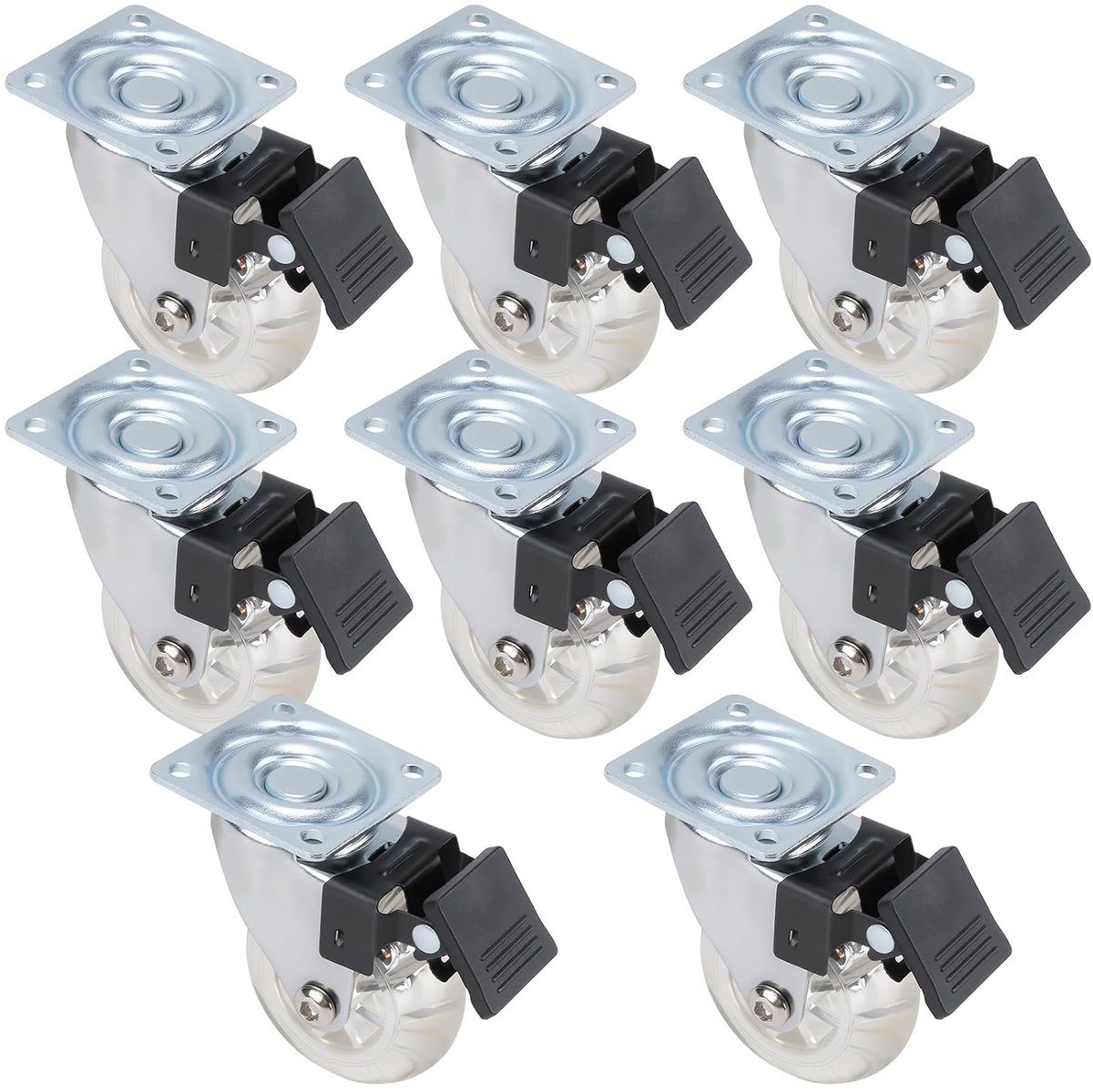 Zwenkwielen met rem, 50 mm transportwielen, set van 8, 360° meubelwielen voor palletmeubels/salontafels, 160 kg draagkracht
