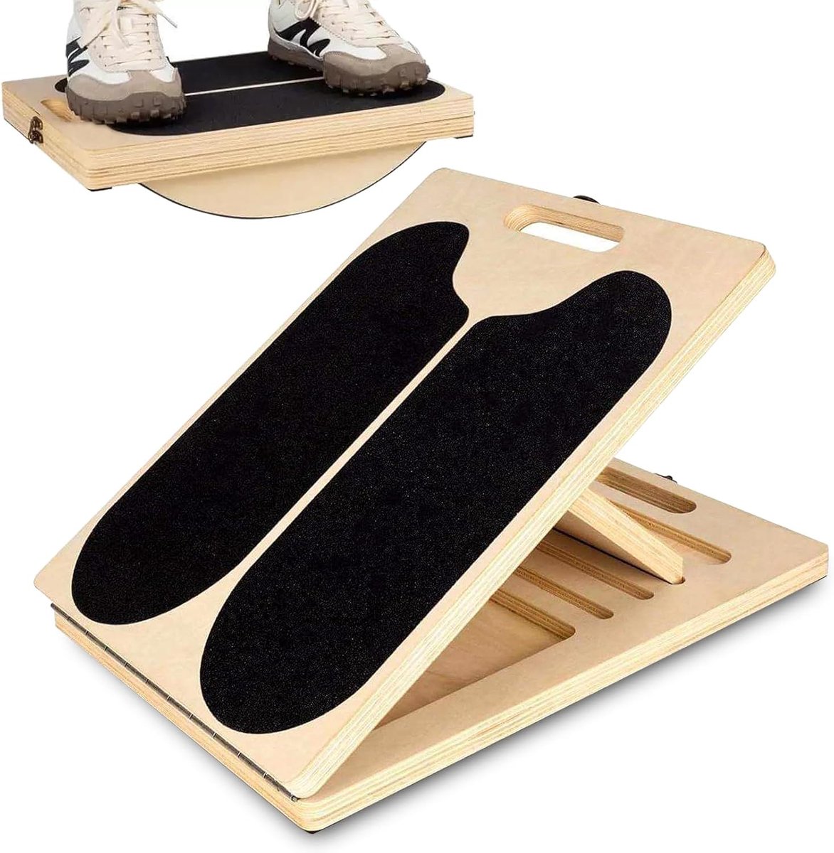 Balansboard van hout en schuine plank voor het rekken van de kuiten, 3-in-1, verstelbaar, voor fysiotherapie, kuitstretcher voor fitness en pilates