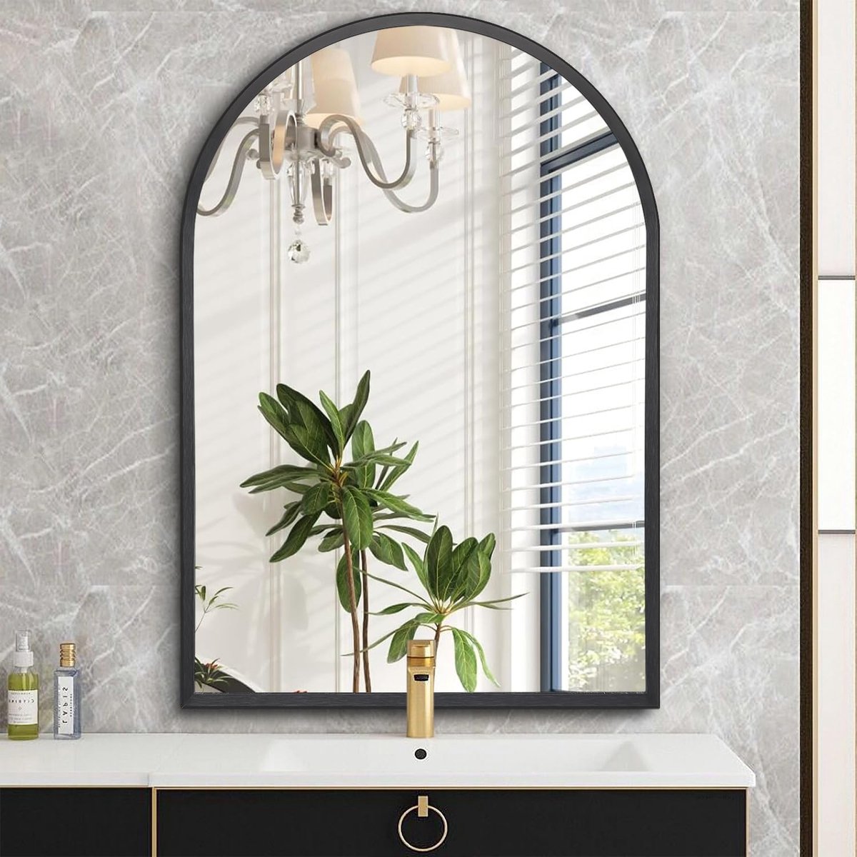 spiegel, metalen lijst, badkamerspiegel, make-upspiegel voor woonkamer, slaapkamer, schoorsteenmantel, hal, gang, zwart, 45 x 65 cm