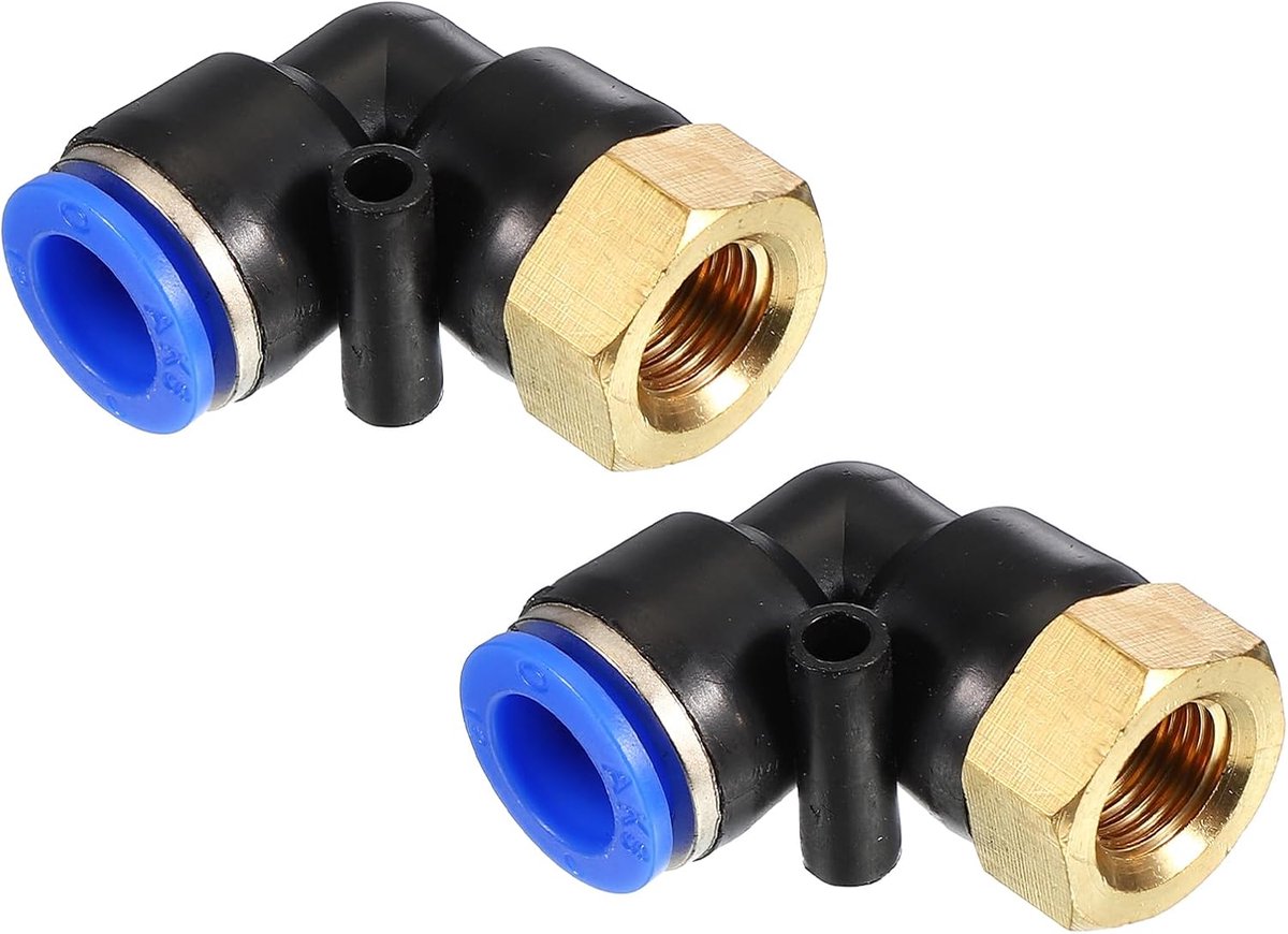 1/4 "Push to Connect Fitting, 2 Pack PT binnendraad 90 graden aansluiten 12 mm buizenelleboog en rechte combinatie luchtbuisfitting pneumatische snelkoppelingsadapter, blauw