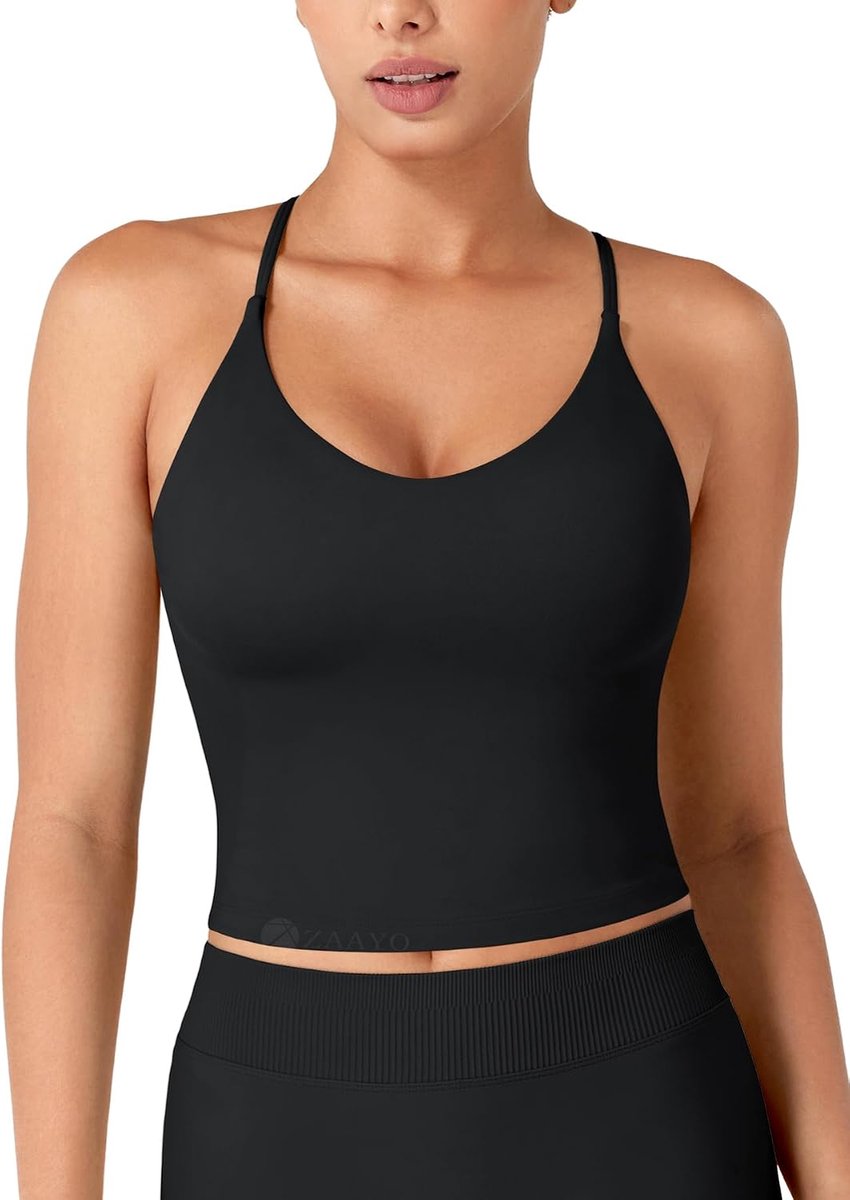 Diepe V-hals tanktop dames crossback workout sport top met verstelbare spaghettibandjes gevoerde rugvrije gym yoga zomer crop tops mouwloos zomer bovenstuk