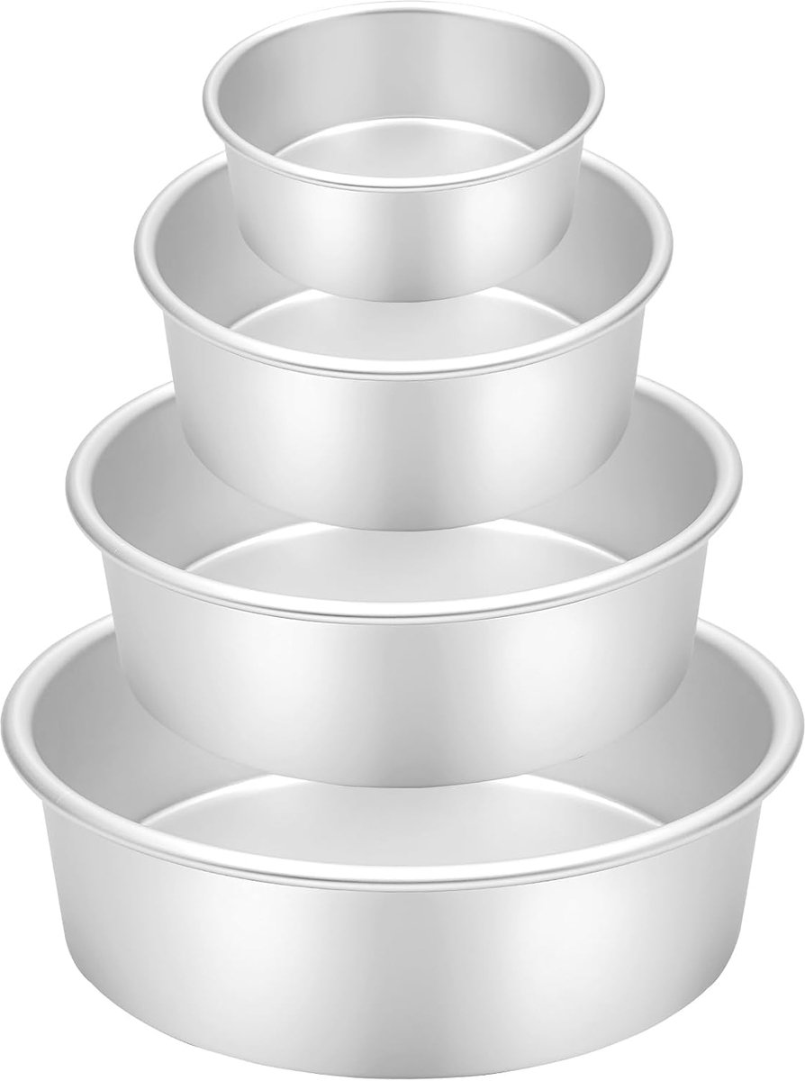 4-delige ronde bakvorm Ø 10/15/20/26 cm, geanodiseerde aluminium taartvormpjes set, zilver