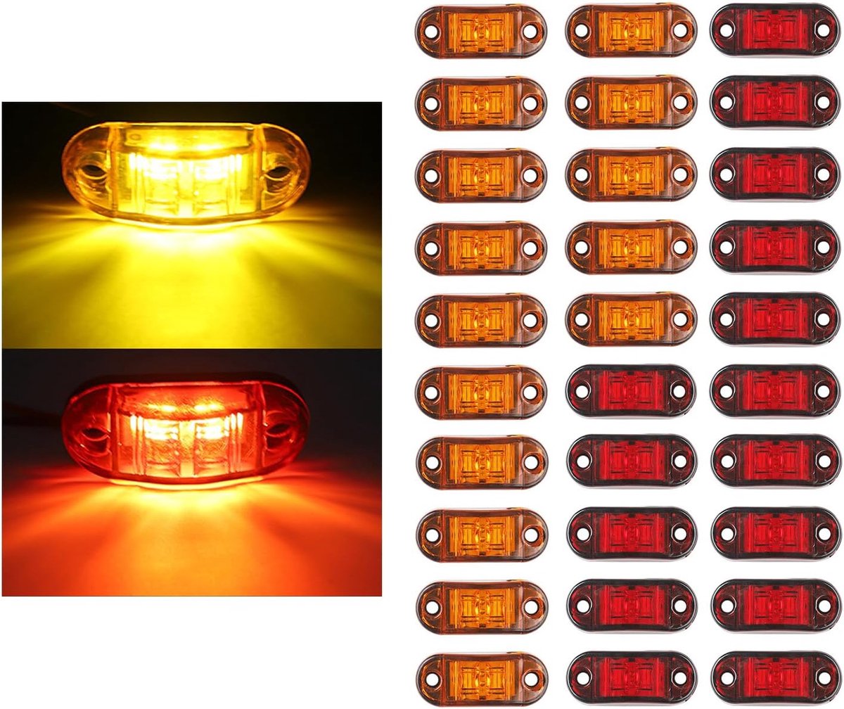 Zijmarkeringslampen, 30 stuks, 12/24 V, begrenzingslampen, aanhanger-zijverlichting, licht voor vrachtwagen, camper, caravan, rood + geel