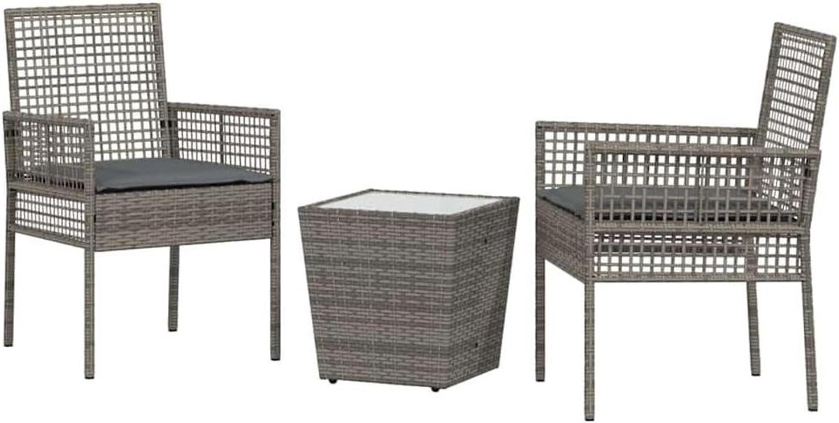 Tuinmeubelset polyrotan - Bistro set - Buiten ontspannen - Veiligheidsglas tafelblad - 415 cm - Grijs