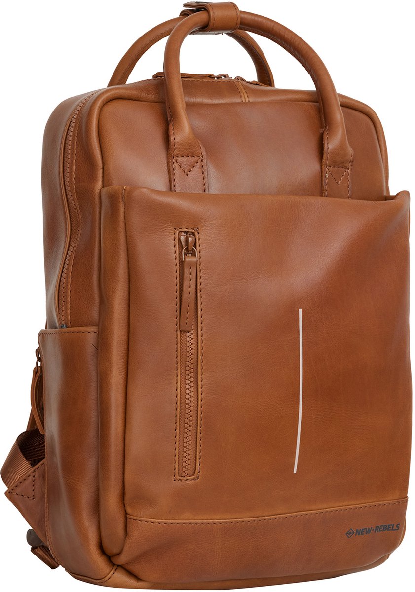 New Rebels Obsidian Miami Cognac Leren Laptoprugzak 13 inch Premium Werktas Schooltas Business 10 Liter Echt Leer