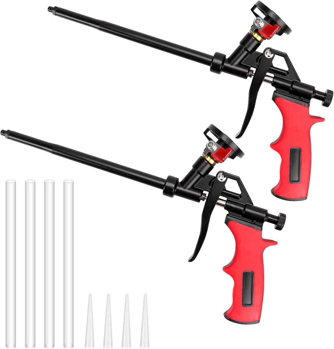 2 stuks bouwschuimpistool met ventiel, geen reiniger nodig, metalen doseerpistool met ergonomische kunststof handgreep, voor doe-het-zelvers en professionals, rood