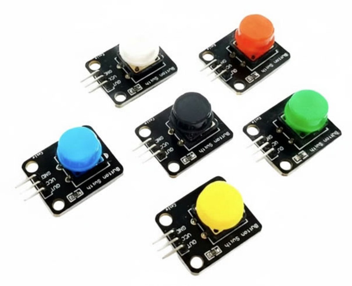 6 stuks Drukknoppenmodule met Aanraakschakelaarknop 24x31mm – Rood Blauw Zwart Groen Geel Wit – Compatibel met UNO R3