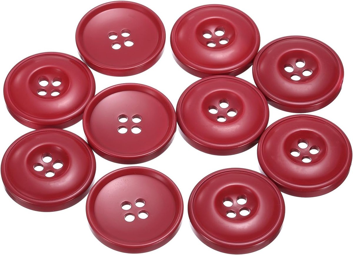 Knopen 1-1/4" (30mm) hars ronde platte 4-gaten ambachtelijke knopen voor mantels truien naaien kleding en doe-het-zelf, rood