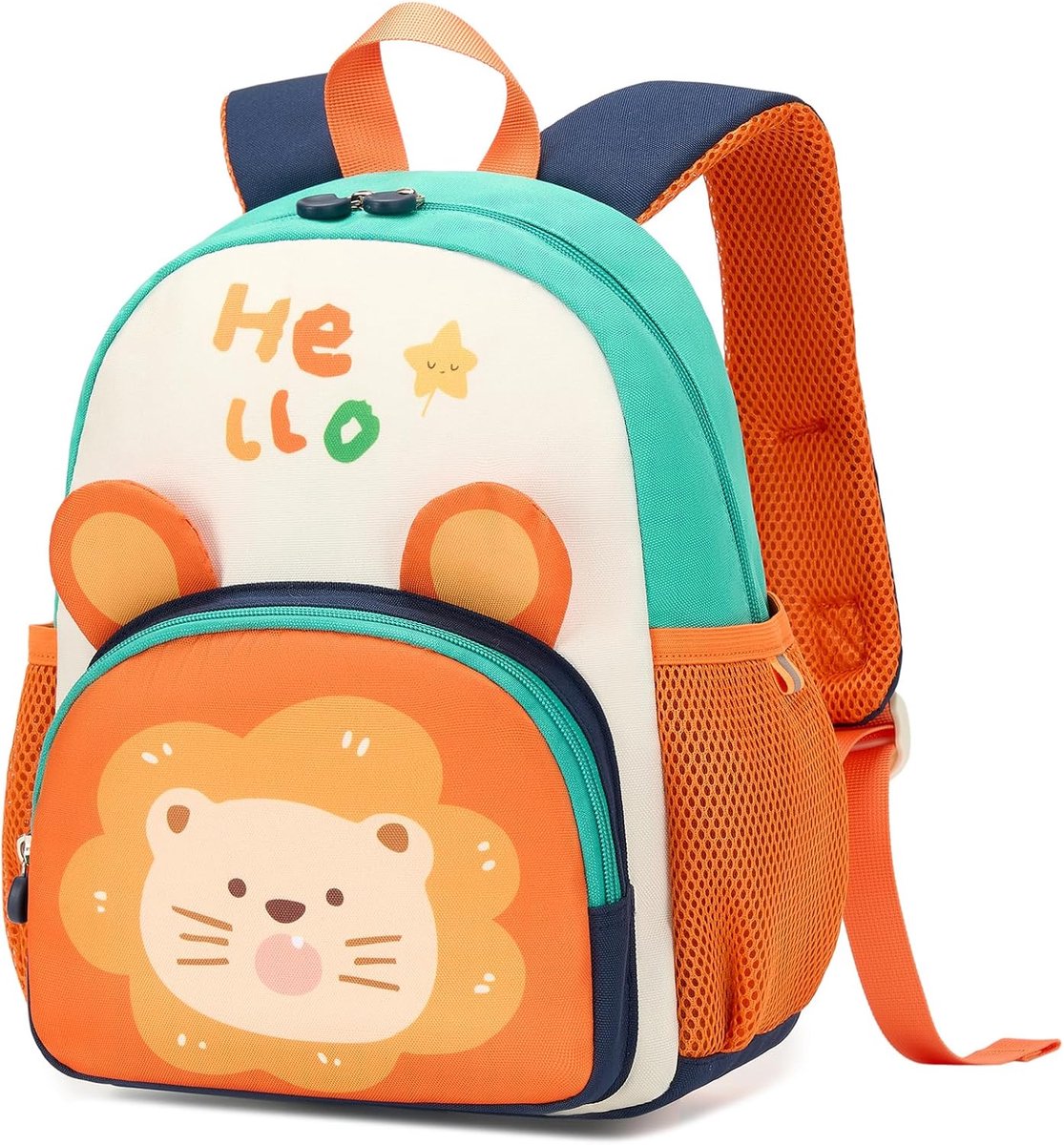 Kleuterschoolrugzak voor meisjes en jongens met borstband en fluitje, rugzak voor kinderen, kleuterschool, 3D-dier, reflecterend, ademend, voor 3-7 jaar, 11 l, Leeuw, Rugzak
