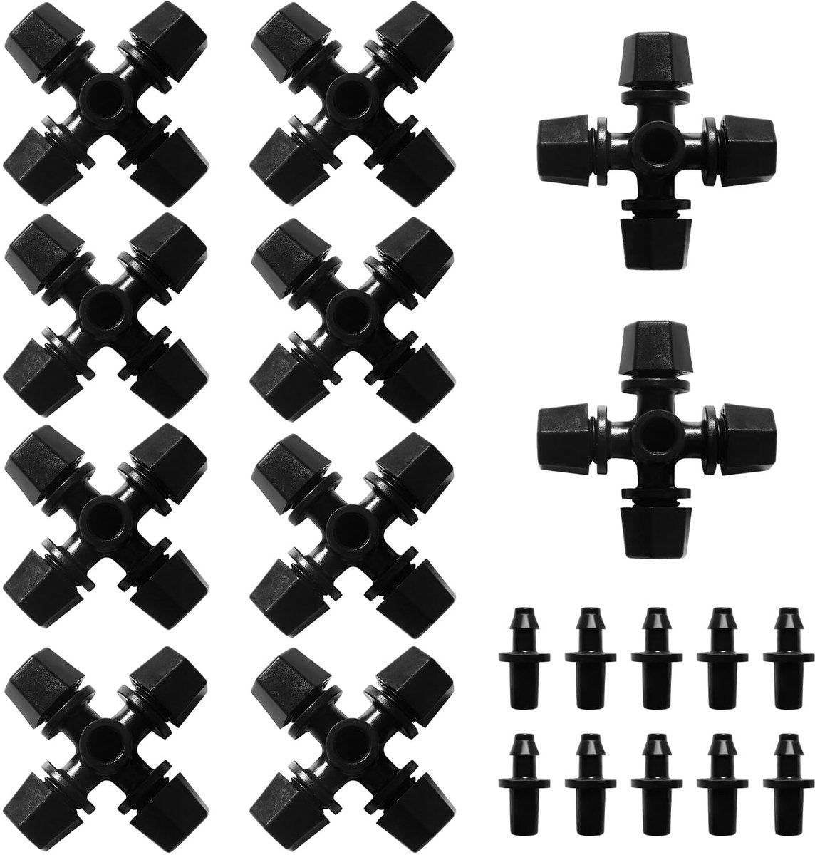 10 Stuks 4-Weg Misting Sprinkler, Kunststof Kruisvernevelingssproeier, Micro-Vernevelingsmondstuk met Weerhaakconnector, voor Kastuinplanten, Zwart