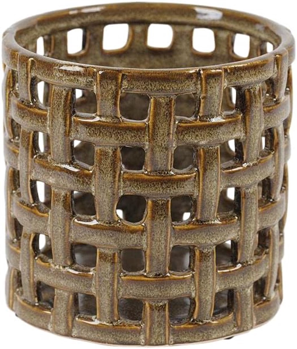 Theelichthouder bruin D 19cm H 18cm - keramiek - sfeervol design - perfect voor een warme ambiance - SnelShoppen