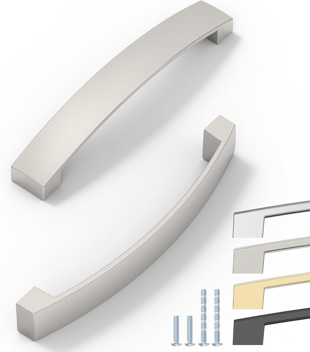 Set van 12 handgrepen, 128 mm, geborsteld satijn, nikkel, handgrepen voor de kast, elegante handgrepen voor de keuken