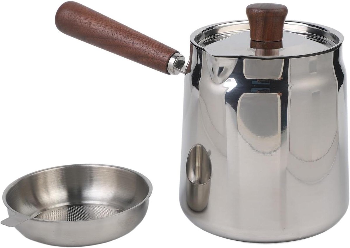 Roestvrijstalen Frituurpan - Kookpot met Mand - Thuis Frituren - Walnoot Handvat - 1.5L Capaciteit - Zilver