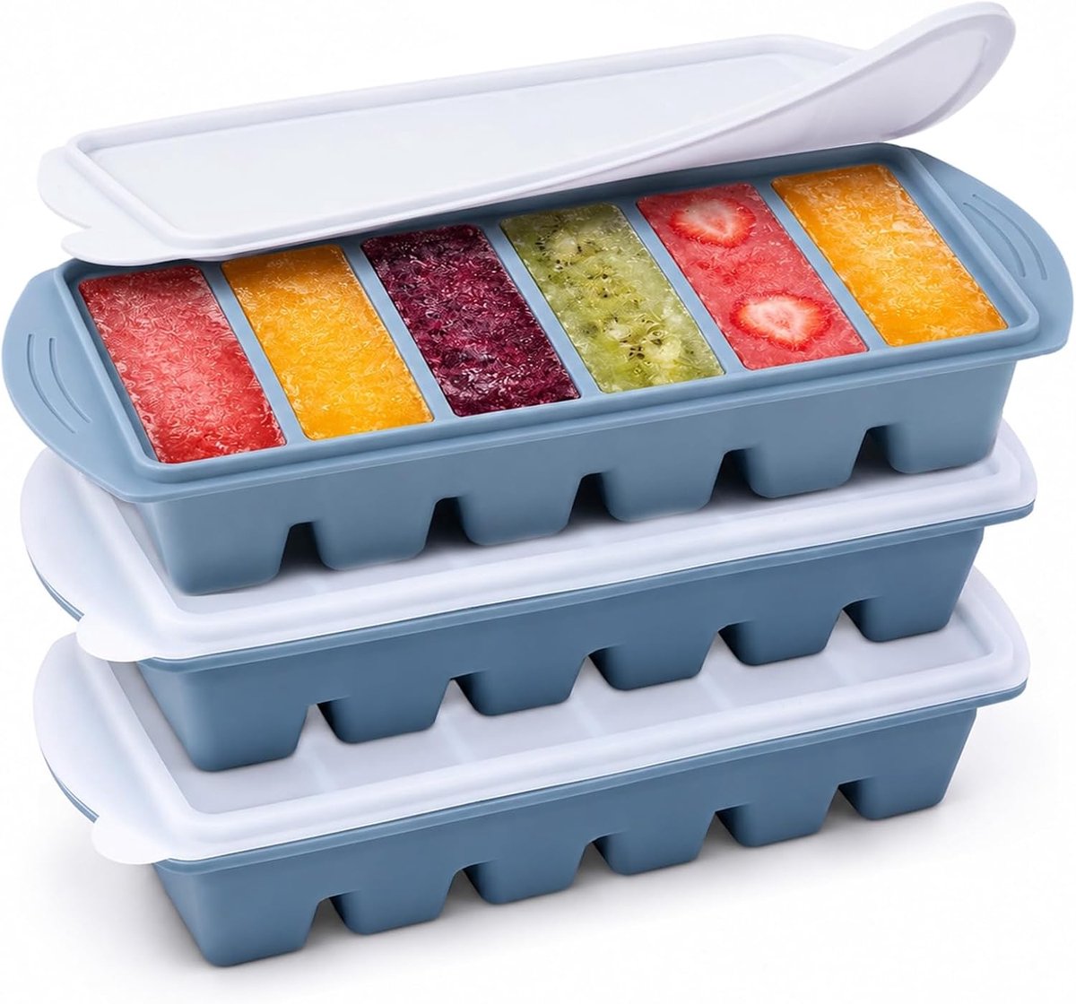 vriesplateau met deksel, 3 stuks, 6-kopjes, ijsblokjesschalen voor de vriezer, ijsblokjesvorm voor levensmiddelen, bewaren van soep, saus, bouillon, resten, stijl B
