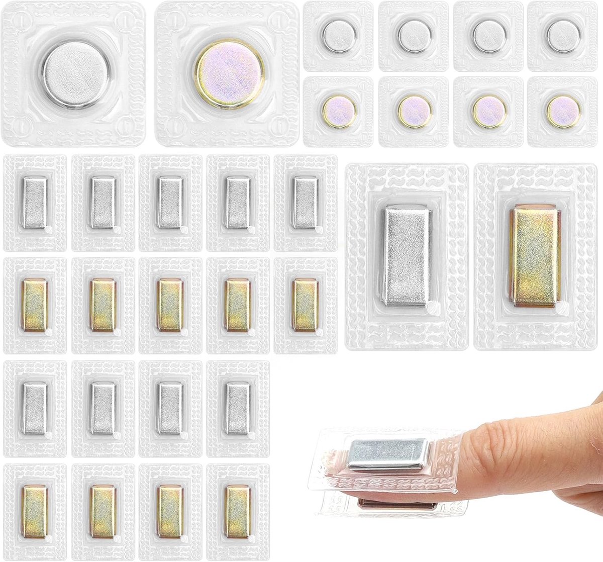 30 stuks magneten om in te naaien, onzichtbare magneetsluiting, vierkant en rond, gordijnmagneetknopen voor het naaien van stoffen, handtassen, kleding (zilver, 20 x 10 x 2 mm, 15 x 2 mm)