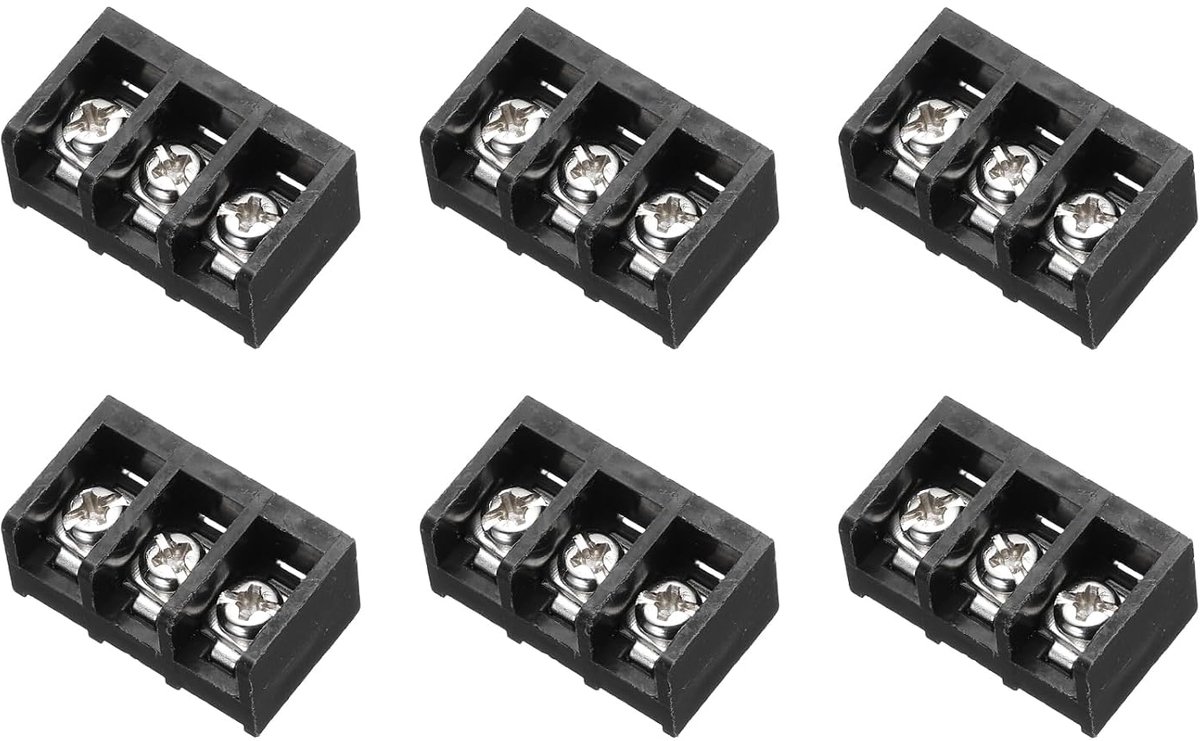 6 stuks PCB-klemstrip, 9,5 mm 3-polige hekachtige printplaat klemblokken montage aansluitklemmen 300 V 30 A, zwart