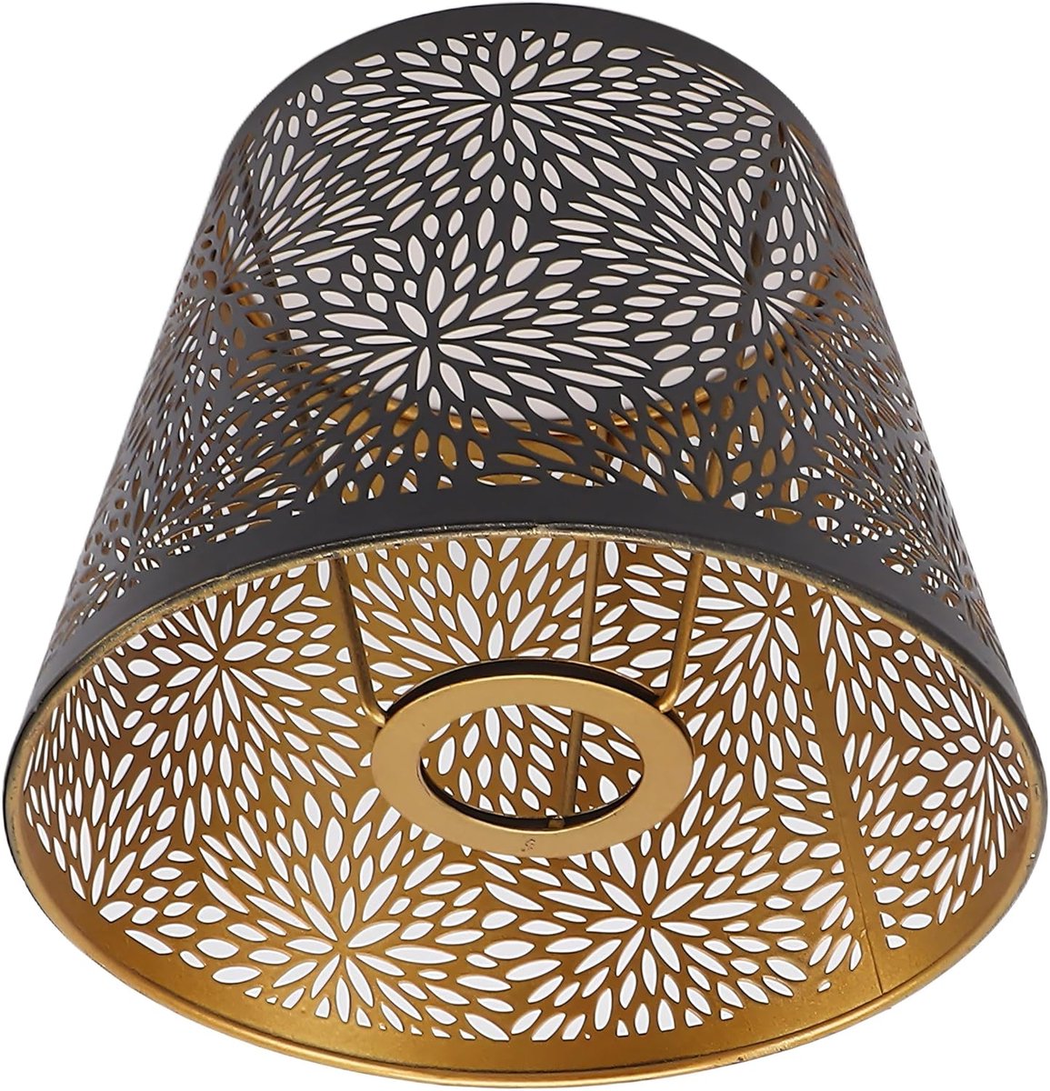Metalen lampenkap uitgehold ijzer decoratieve lampenkapafdekking met binnengoudpatroon voor tafelplafondlamp Zwart Goud natuurgeïnspireerd ijzer moderne stijl (Zwart en goud)