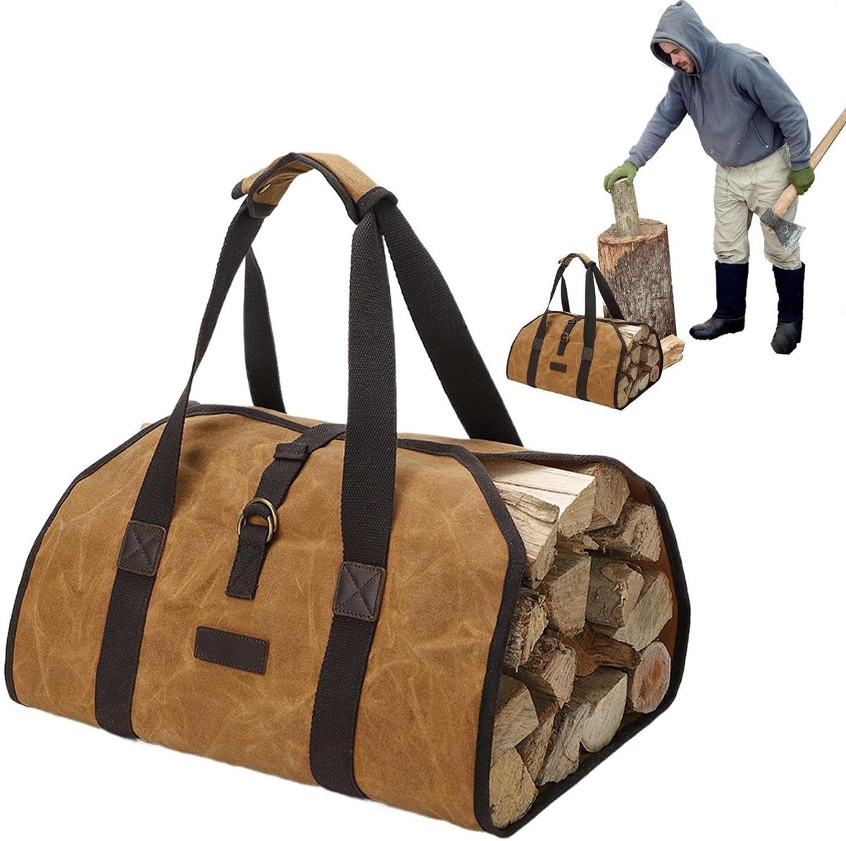 Houtdrager Canvas - Brandhout Tas - Buitenhaard Accessoires - Waterbestendig Sterk - 97x45 cm - Geel