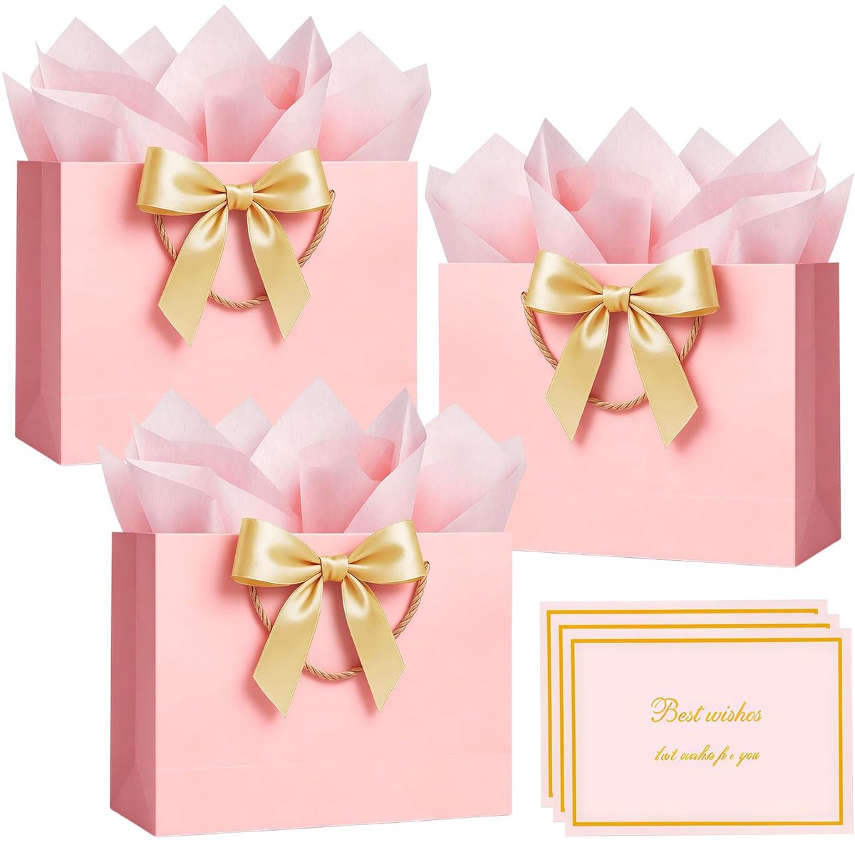 Medium geschenkzakjes 3 stuks - luxe papier - met wikkels en kaarten - perfect voor cadeauverpakking - SnelShoppen