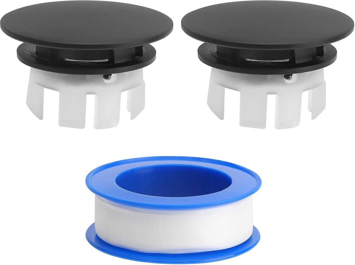 2 stuks gootsteenoverloopafdekking, gootsteenoverloopringen, ronde overloopafdekking, badkuipoverloop, afdekking voor badkamer, keuken, wastafel, accessoires met grondstofband, zwart