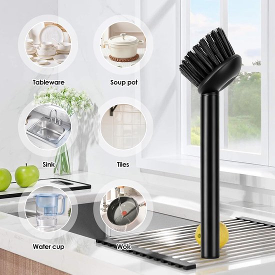 set van 3, minimalistische keukenborstel, handig en effectief, afwasborstel, reinigingsborstel, zwart, schoonmaakborstel, design, keukenborstel, keuken en badkamer, afwasborstel, rond — afbeelding 5