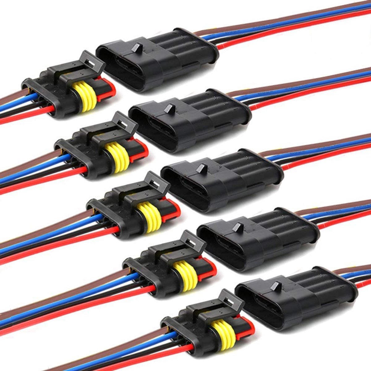 Connector, 4-polige zelfborgende elektrische draadconnectoren met 16 AWG marineblauwe draad voor verbindingen van auto, vrachtwagen, boot en andere draden. (5 stuks)